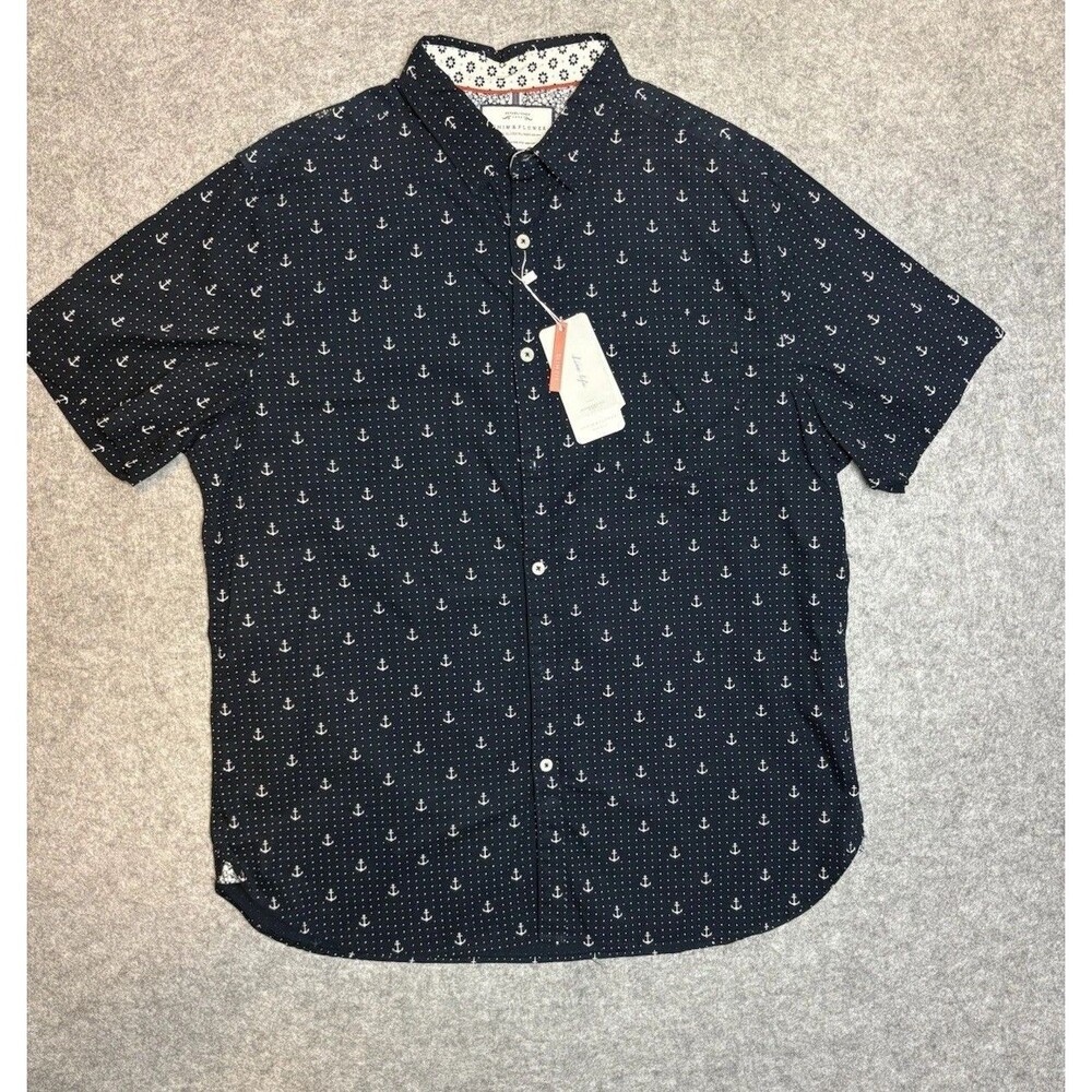 Denim And Flower Mens Short Sleeve Button Down Shirt XL Slim Fit NWT